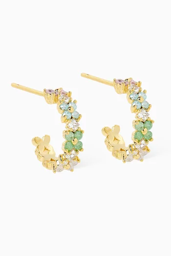 FLower Crystal Huggies in Gold-plated Brass
