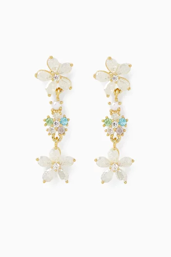 Flower Drop Studs in Gold-plated Brass