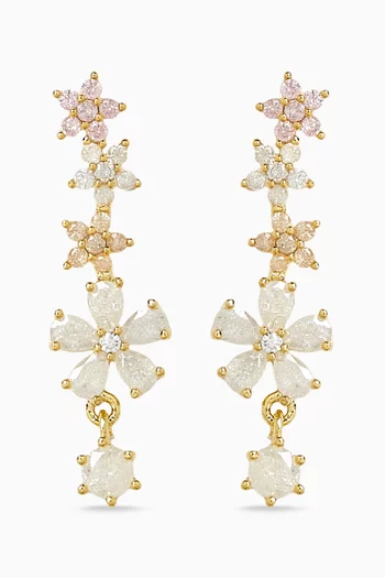 Flower CZ Drop Earrings in Gold-plated Brass