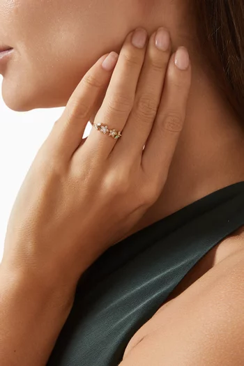 Double Flower Ring in Gold-plated Brass