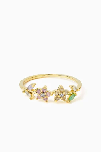 Double Flower Ring in Gold-plated Brass