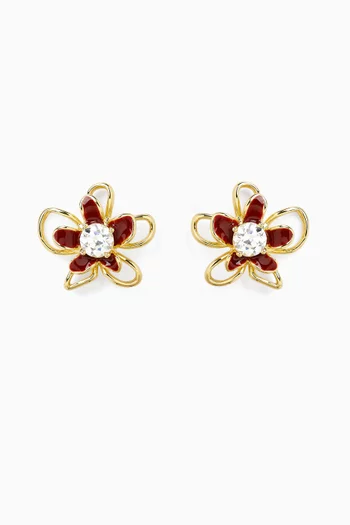Floral Stud Earrings in Gold-plated Brass
