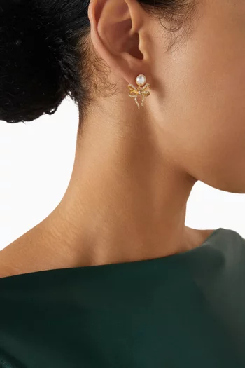 Pearl Bow Drop Earrings in Gold Vermeil