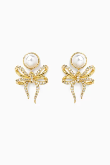 Pearl Bow Drop Earrings in Gold Vermeil