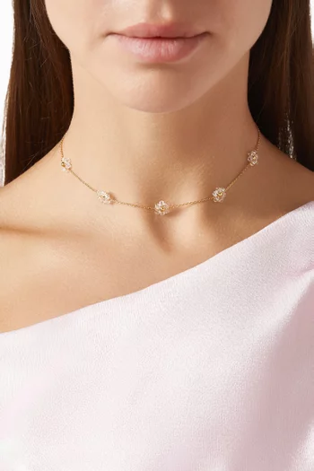 Floral Station Necklace in Gold-plated Brass