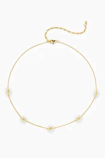 Floral Station Necklace in Gold-plated Brass