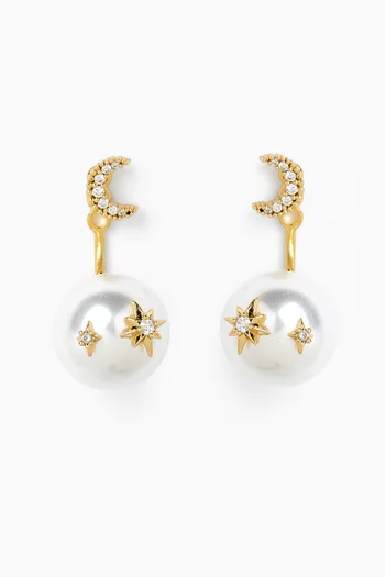 Celestial Pearl Earrings in Gold-plated Brass