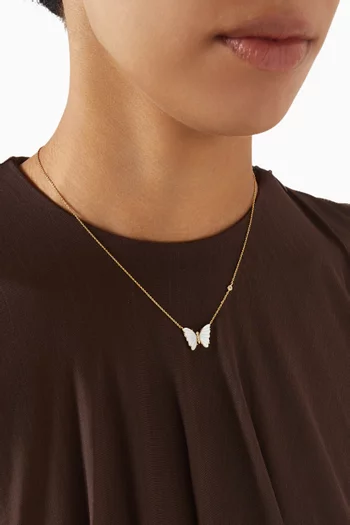 Butterfly Pearl Necklace in Gold-plated Brass