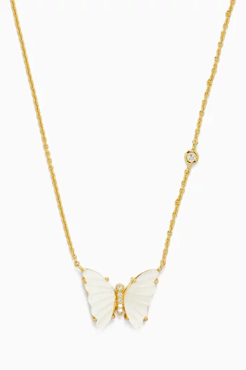 Butterfly Pearl Necklace in Gold-plated Brass