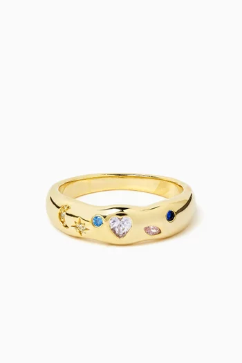 Heart & Celestial CZ Ring in Gold-plated Brass