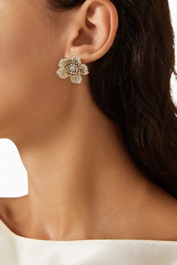 Beaded Flower Earrings in Gold-plated Brass