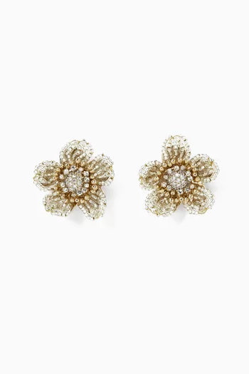 Beaded Flower Earrings in Gold-plated Brass