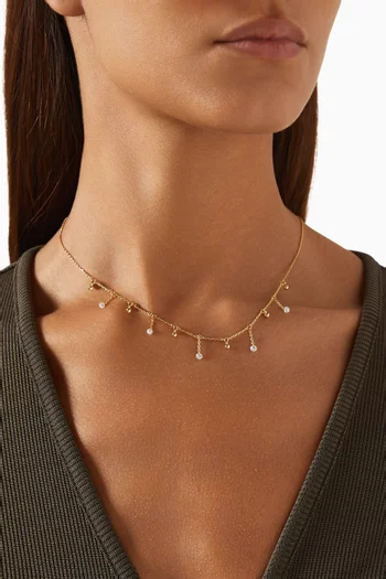 Crystal Drop Station Necklace in Gold-plated Brass