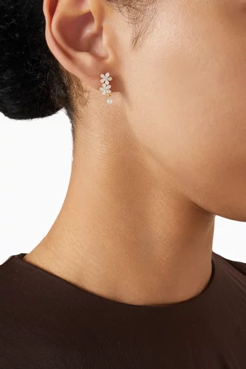 Double Flower CZ Drop Earrings in Gold-plated Brass