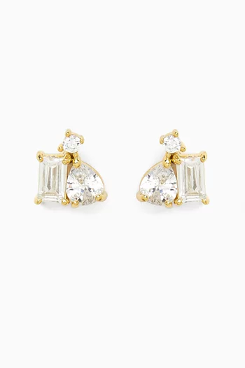 Cluster CZ Stud Earrings in Gold-plated Brass