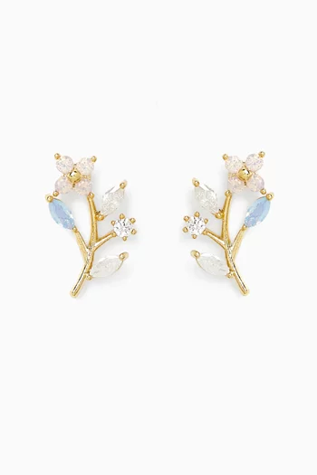 Iridescent Crawling Flower Studs in Gold-plated Brass