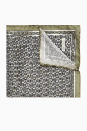 Geometric-print Pocket Square in Silk Twill