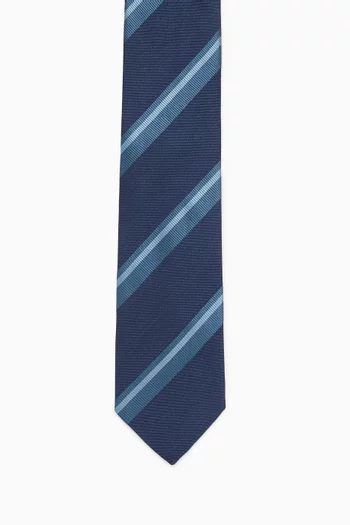 Striped Woven Tie in Shantung Silk