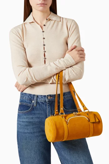 Kisslock 28 Barrel Bag in Suede