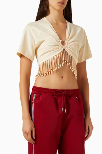 Beaded Fringe Crop Top in Cotton