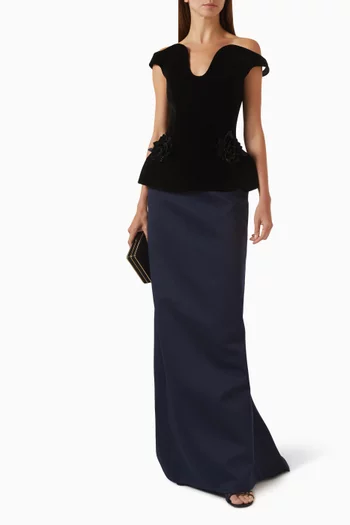 Bursa Off-shoulder Velvet Gown in Satin