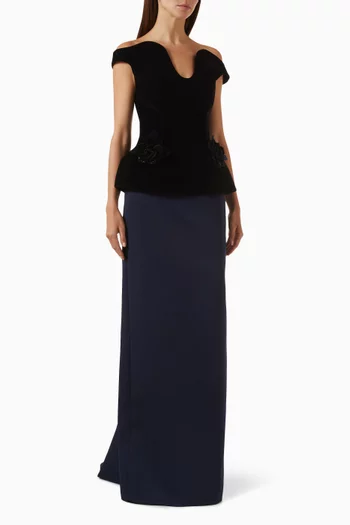 Bursa Off-shoulder Velvet Gown in Satin