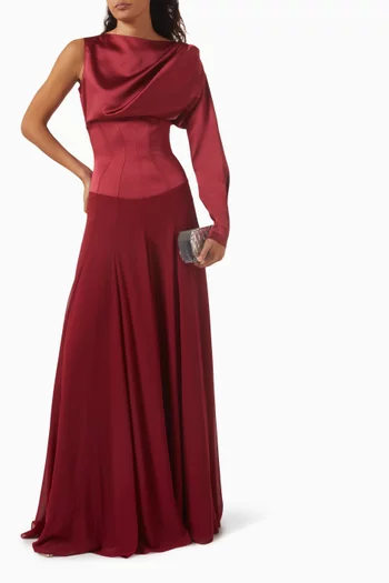 Melisa One-shoulder Dress in Satin & Chiffon