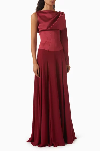 Melisa One-shoulder Dress in Satin & Chiffon