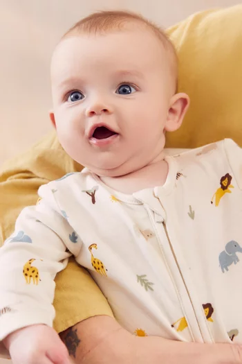 Safari-print Zip-up Sleepsuit