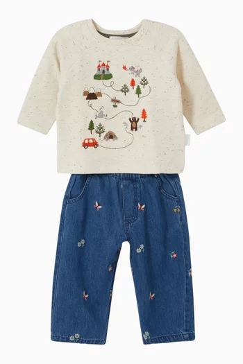 Pull-on Embroidered Jeans in Denim
