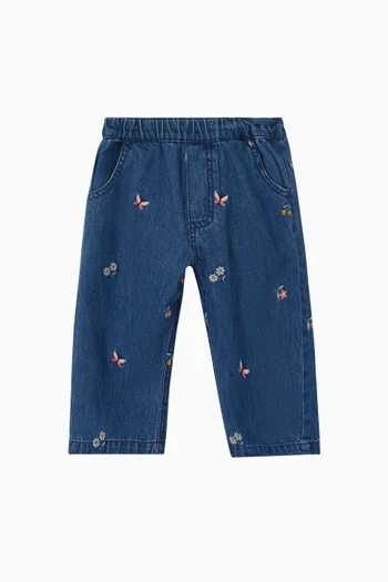 Pull-on Embroidered Jeans in Denim