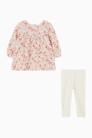 Butterfly Print Dress & Leggings Set