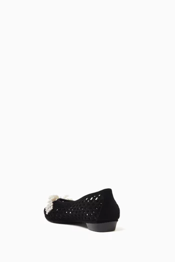 Plush Ballerina Flats with Beaded Bow in PVC