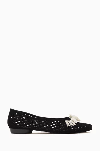 Plush Ballerina Flats with Beaded Bow in PVC