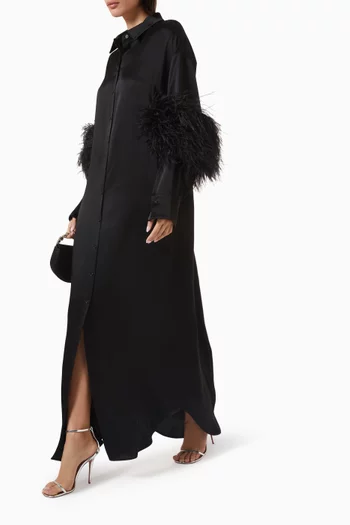Feather Long Button-down Shirt in Satin
