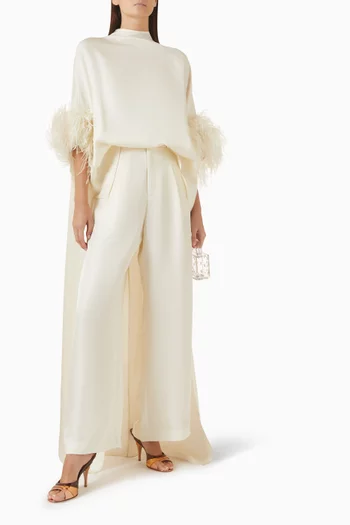 High-neck Feather-trim Top in Silk