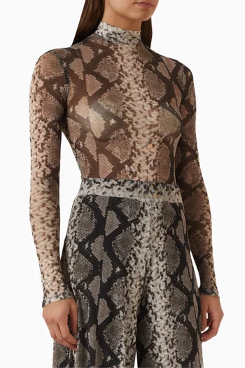 Printed Mock-neck Bodysuit in Mesh