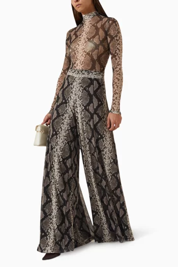 Printed Wide-leg Pants in Mesh