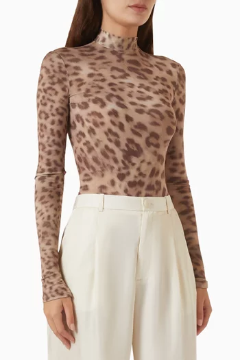 Printed Mock-neck Bodysuit in Jersey