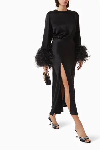 Bias Slit Midi Skirt in Satin