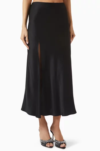 Bias Slit Midi Skirt in Satin