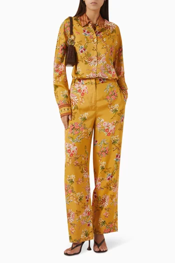 Yuna Floral Straight-fit Pants in Viscose-twill