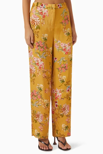 Yuna Floral Straight-fit Pants in Viscose-twill