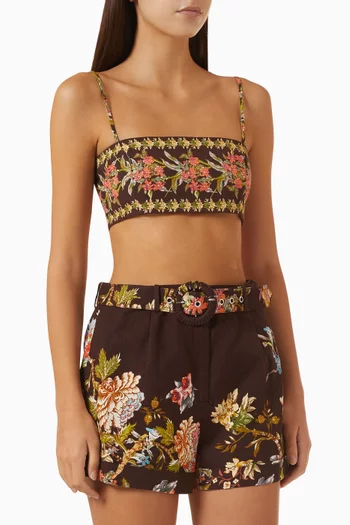 Yuna Floral Bandeau Top in Linen-cotton