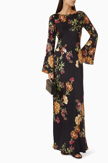 Zara Floral-print Dress in Satin
