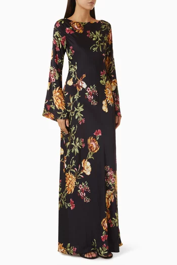 Zara Floral-print Dress in Satin