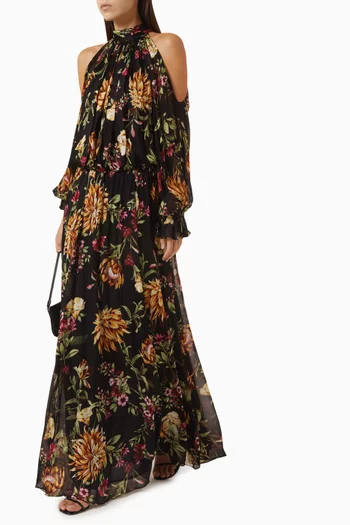 Zara Floral Cold-shoulder Dress in Chiffon