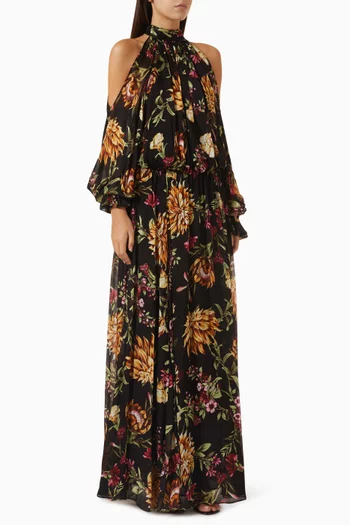 Zara Floral Cold-shoulder Dress in Chiffon