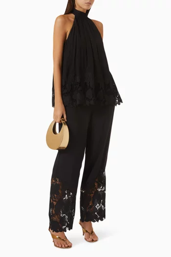 Ziva Lace-trim Halterneck Top in Crepe