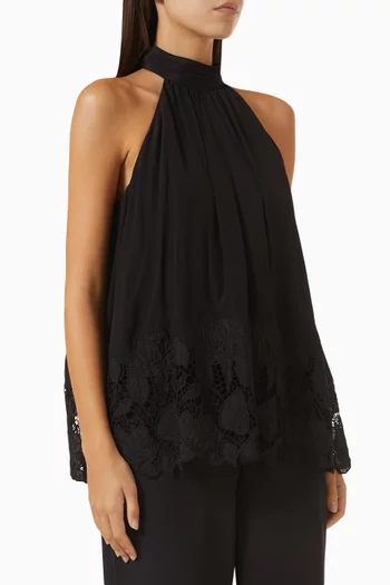 Ziva Lace-trim Halterneck Top in Crepe